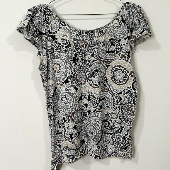 VTG ELLE Women’s Blouse M Paisley Knit Top Side Tie Waist Flutter Cap Sleeve - Picture 2 of 10